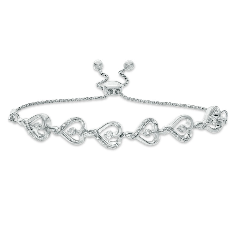 Main Image 1 of 1/15 CT. T.W. Diamond Sideways Heart Link Bolo Bracelet in Sterling Silver - 9.5"