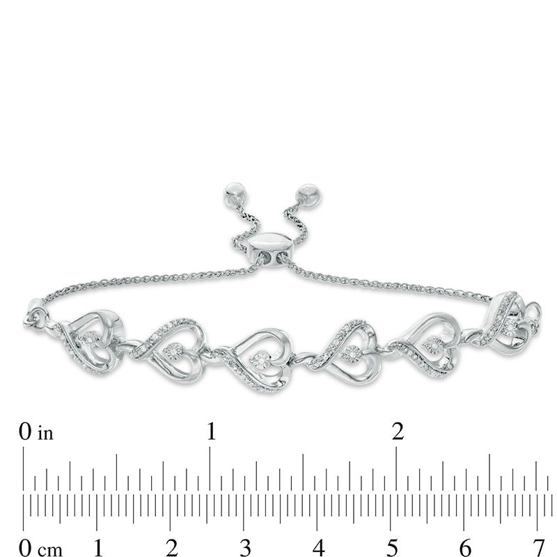 Main Image 2 of 1/15 CT. T.W. Diamond Sideways Heart Link Bolo Bracelet in Sterling Silver - 9.5"