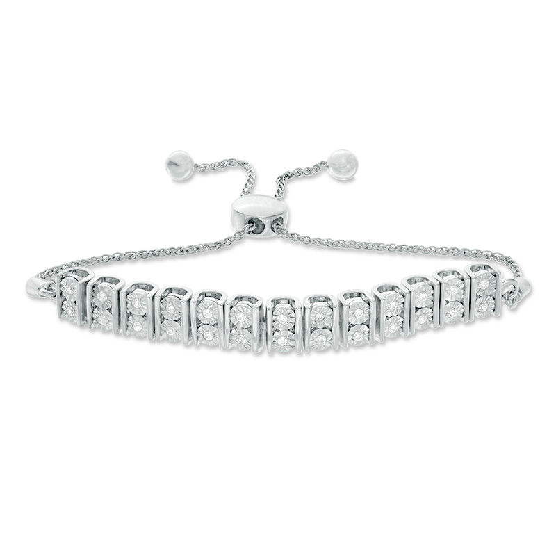 Main Image 1 of 1/5 CT.T.W. Diamond Vertical Bar Bolo Bracelet in Sterling Silver - 9.5&quot;