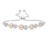 Thumbnail Image 1 of 3/8 CT. T.W. Diamond Alternating Circle and Sideways Heart Bolo Bracelet in Sterling Silver and 10K Rose Gold - 9.5"