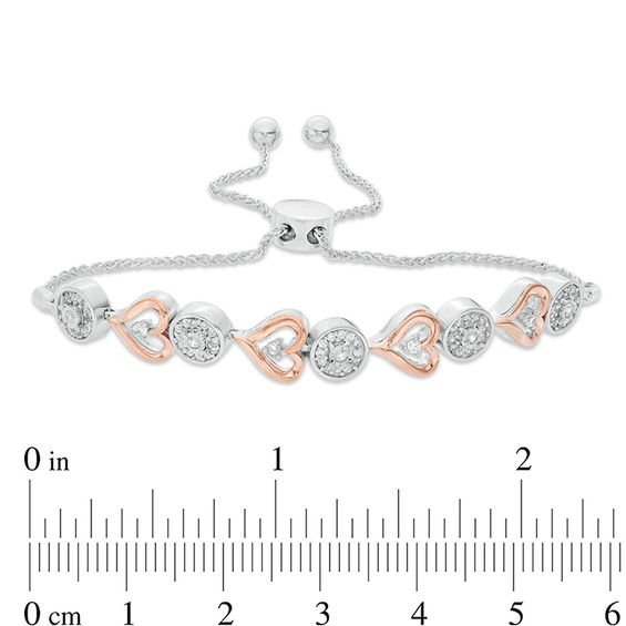 3/8 CT. T.w. Diamond Alternating Circle and Sideways Heart Bolo Bracelet in Sterling Silver and 10K Rose Gold - 9.5"