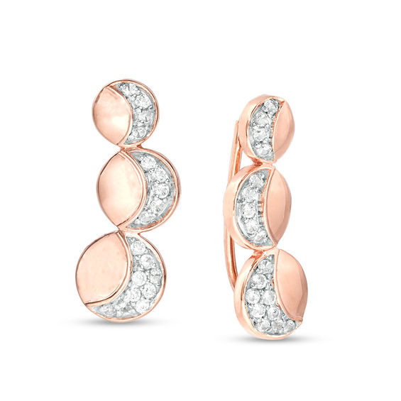 Lab-Created White Sapphire Crescent Three Moon Curved Crawler Earrings in Sterling Silver with 14K Rose Gold Plate Lab-Created White Sapphire Crescent Three Moon Curved Crawler Earrings in Sterling Silver with 14K Rose Gold Plate
