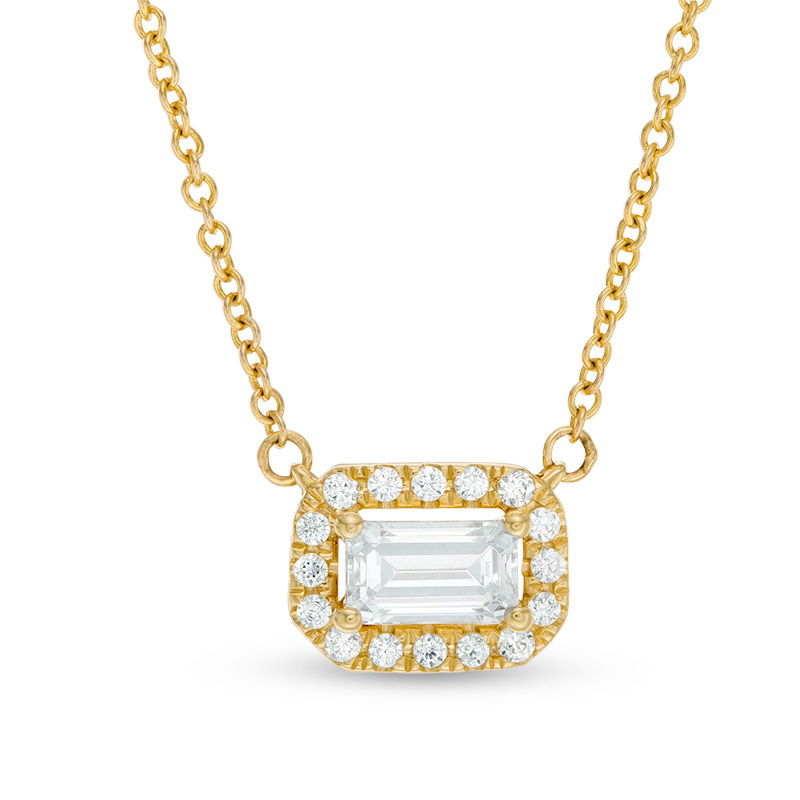 Main Image 1 of 1/3 CT. T.W. Emerald-Cut Diamond Frame Necklace in 10K Gold - 17.5"