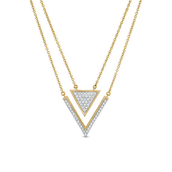 1/4 CT. T.W. Diamond Chevron and Triangle Necklace in 10K Gold - 25 ...