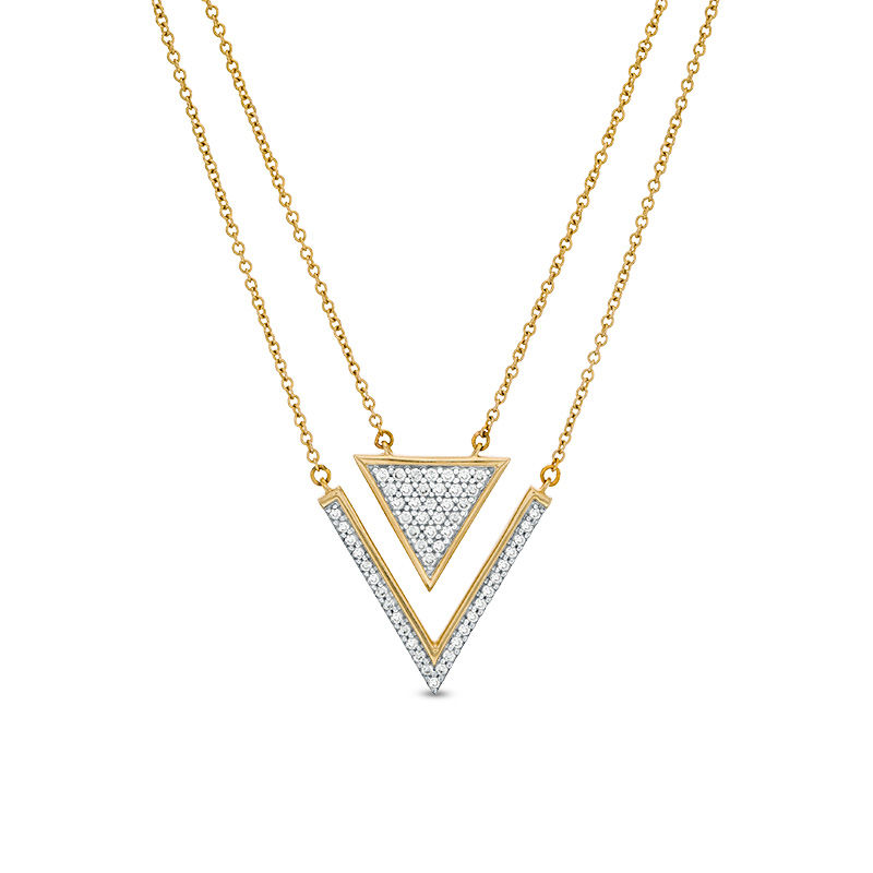 Main Image 1 of 1/4 CT. T.W. Diamond Chevron and Triangle Necklace in 10K Gold - 25"