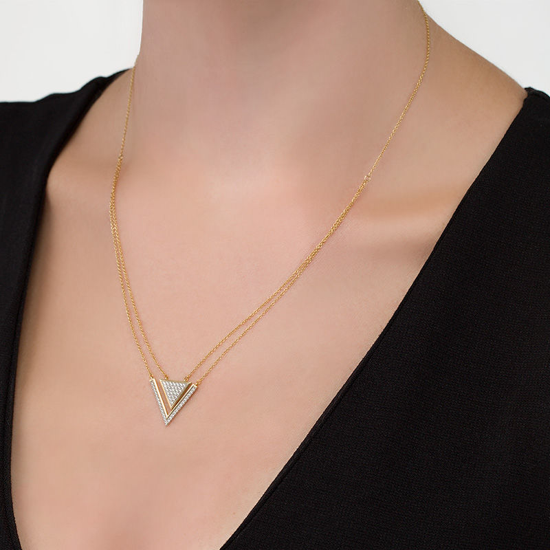 Main Image 2 of 1/4 CT. T.W. Diamond Chevron and Triangle Necklace in 10K Gold - 25"