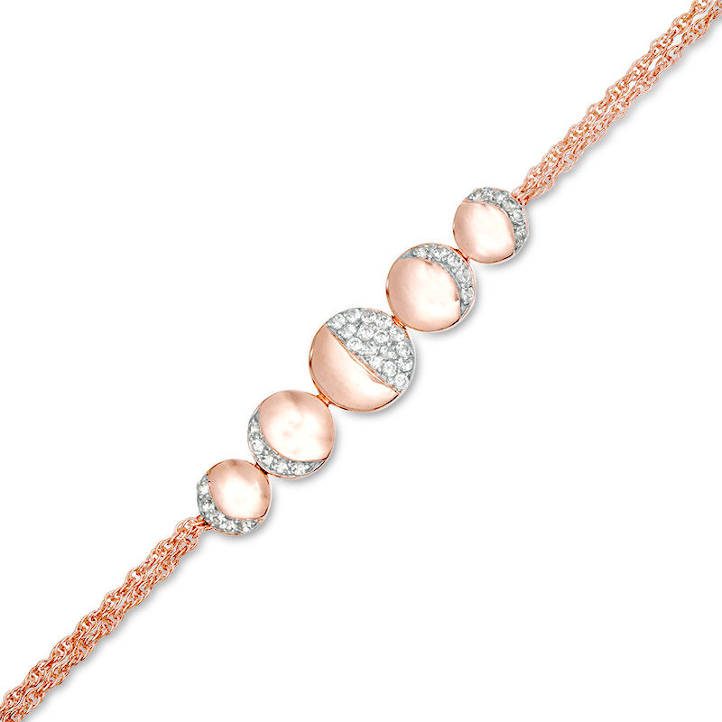 Lab-Created White Sapphire Moon Phases Double Strand Bracelet in Sterling Silver with 14K Rose Gold Plate - 7.5"