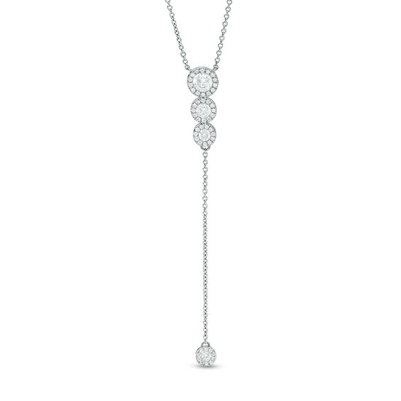 1/2 CT. T.w. Diamond Frame Three Circle Drop "Y" Necklace in 10K White Gold - 18.75"