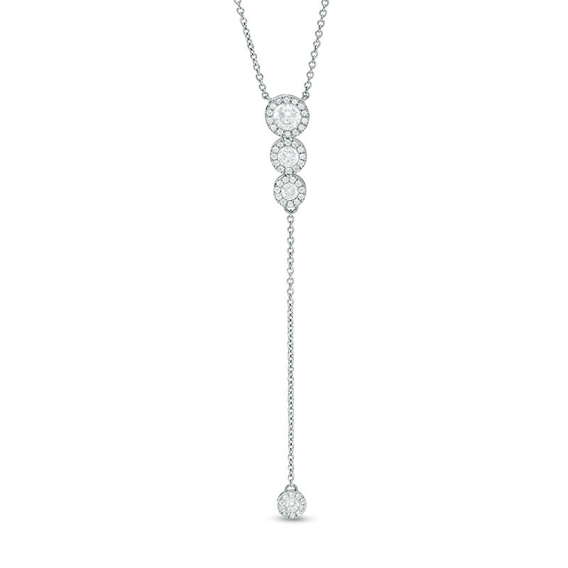 Main Image 1 of 1/2 CT. T.W. Diamond Frame Three Circle Drop "Y" Necklace in 10K White Gold - 18.75"