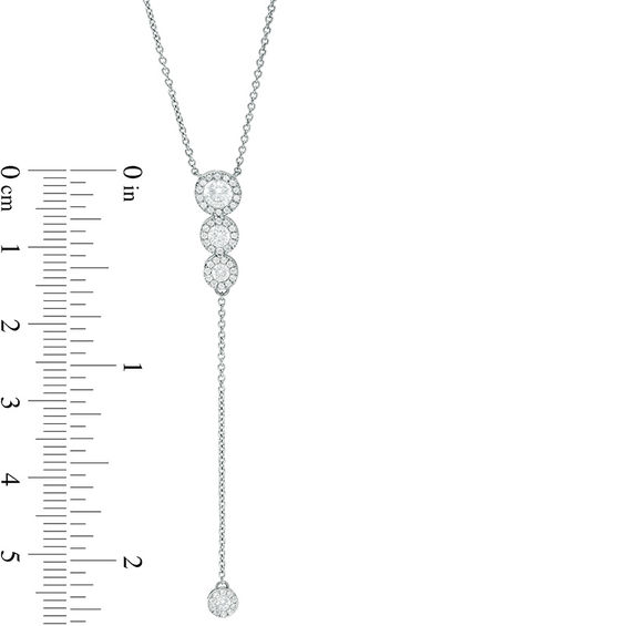 1/2 CT. T.w. Diamond Frame Three Circle Drop "Y" Necklace in 10K White Gold - 18.75"