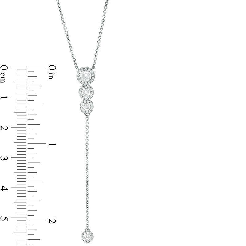 Main Image 2 of 1/2 CT. T.W. Diamond Frame Three Circle Drop "Y" Necklace in 10K White Gold - 18.75"