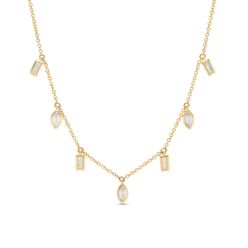 Main Image 1 of 1/3 CT. T.W. Baguette and Marquise Diamond Station Drop Necklace in 10K Gold