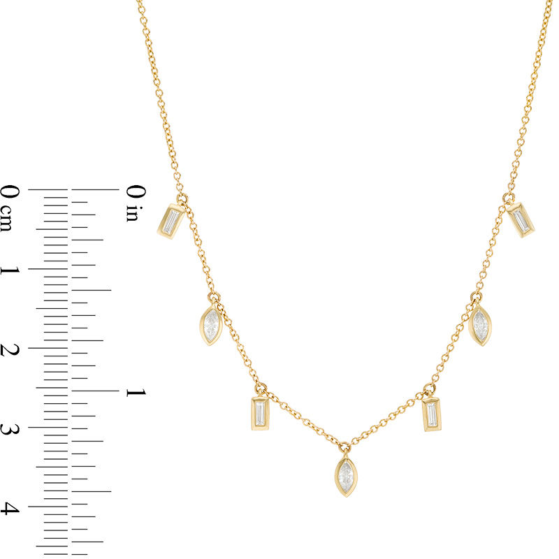 Main Image 2 of 1/3 CT. T.W. Baguette and Marquise Diamond Station Drop Necklace in 10K Gold
