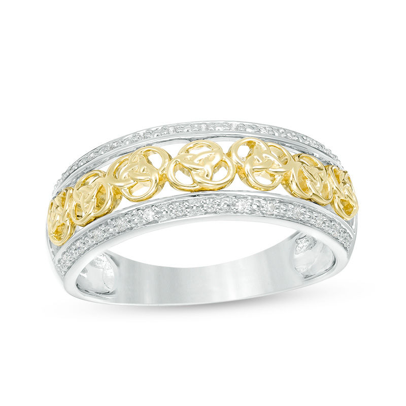 Main Image 1 of 1/8 CT. T.W. Diamond Love Knot Wedding Band in 14K Two-Tone Gold