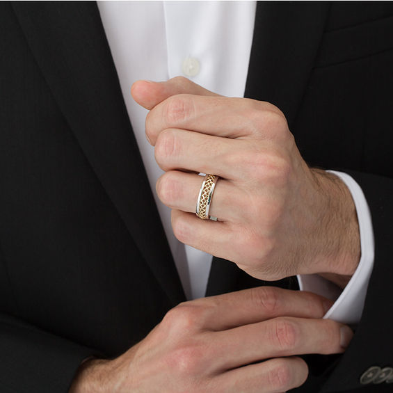 Men's Woven Wedding Band in 14K Two-Tone Gold | Wedding ...