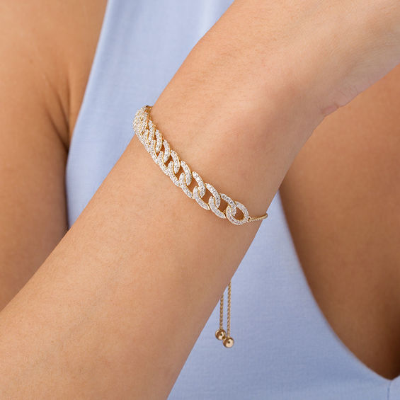 2 CT. T.w. Diamond Interlocking Curb Link Bolo Bracelet in 10K Gold - 9.5"