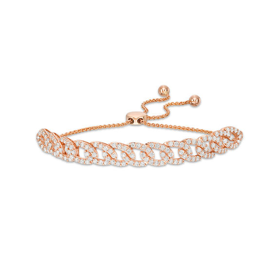 2 CT. T.w. Diamond Interlocking Curb Link Bolo Bracelet in 10K Rose Gold - 9.5"