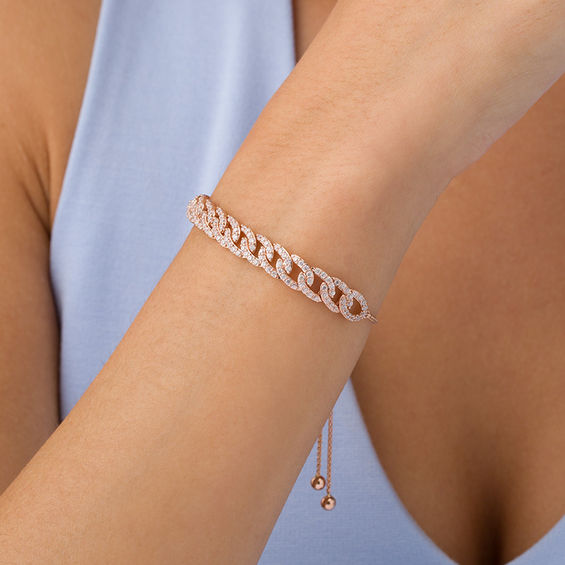 2 CT. T.w. Diamond Interlocking Curb Link Bolo Bracelet in 10K Rose Gold - 9.5"