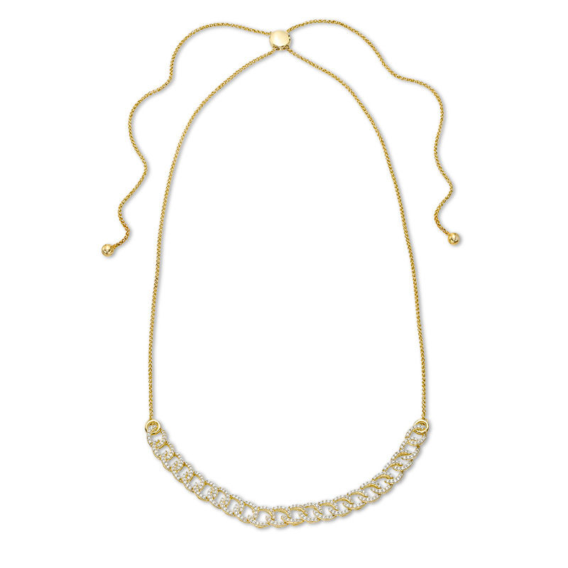 Main Image 1 of 1 CT. T.W. Diamond Interlocking Curb Link Bolo Necklace in 10K Gold - 26"
