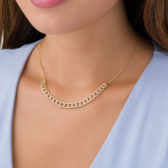 1 CT. T.w. Diamond Interlocking Curb Link Bolo Necklace in 10K Gold - 26"