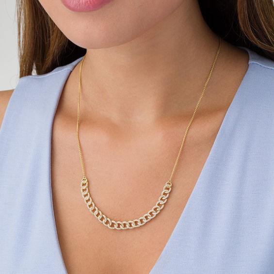 1 CT. T.w. Diamond Interlocking Curb Link Bolo Necklace in 10K Gold - 26"