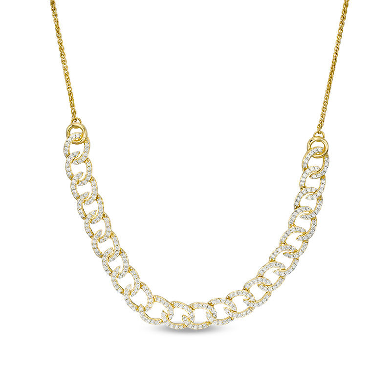 Main Image 4 of 1 CT. T.W. Diamond Interlocking Curb Link Bolo Necklace in 10K Gold - 26"