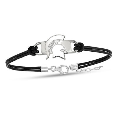 Ncaa Team Logo Leather Bracelet In Sterling Silver Select Ncaa Team Logo Leather Bracelet In Sterling Silver Select