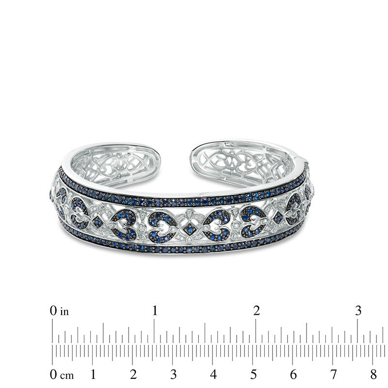 Main Image 3 of Blue Sapphire and 1/10 CT. T.W. Diamond Vintage-Style Cuff in Sterling Silver