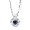 Thumbnail Image 1 of 4.0mm Blue Sapphire and 1/6 CT. T.W. Diamond Frame Necklace in 10K White Gold