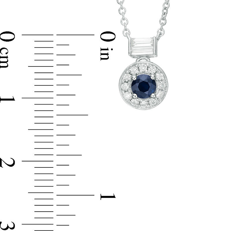 Main Image 2 of 4.0mm Blue Sapphire and 1/6 CT. T.W. Diamond Frame Necklace in 10K White Gold