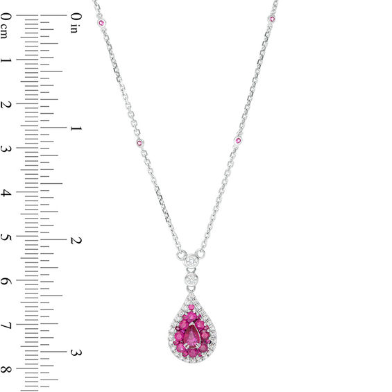 Pear-Shaped Ruby and 3/8 CT. T.w. Diamond Double Frame Drop Necklace in 10K White Gold