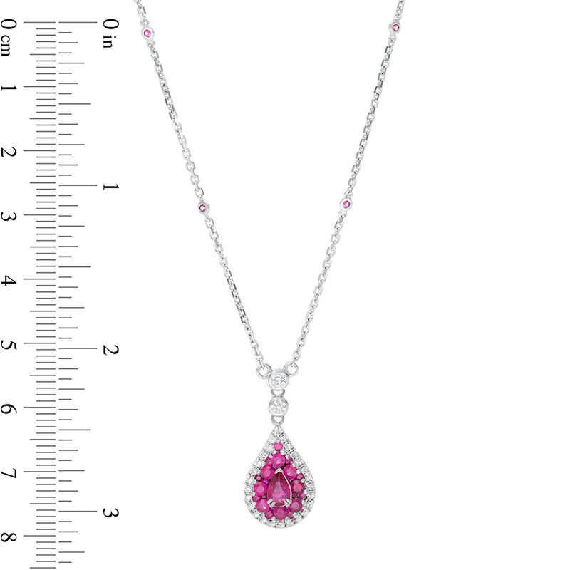 Main Image 2 of Pear-Shaped Ruby and 3/8 CT. T.W. Diamond Double Frame Drop Necklace in 10K White Gold