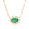 Thumbnail Image 0 of Sideways Oval Emerald and 1/5 CT. T.W. Diamond Starburst Frame Necklace in 10K Gold