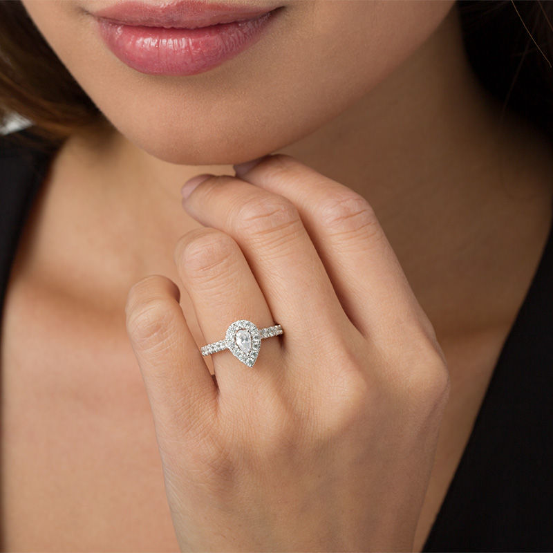 Main Image 3 of Love's Destiny by Zales  1 CT. T.W. Certified Pear-Shaped Diamond Frame Engagement Ring in 14K Two-Tone Gold (I/SI2)