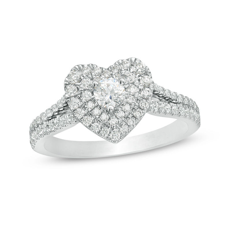 Main Image 1 of Love's Destiny by Zales 3/4 CT. T.W. Certified Diamond Double Heart Frame Engagement Ring in 14K Two-Tone Gold (I/I1)