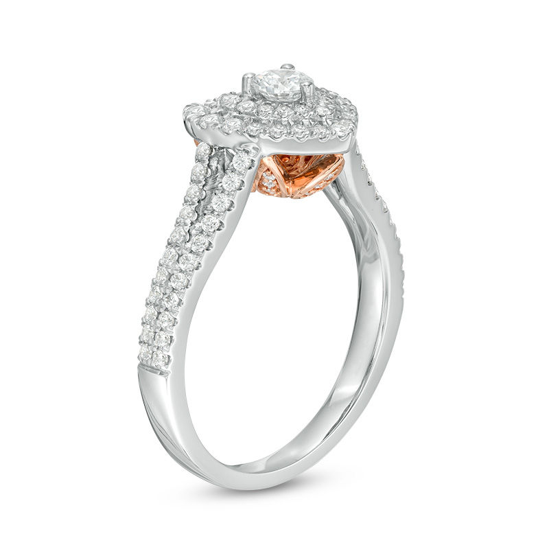 Main Image 2 of Love's Destiny by Zales 3/4 CT. T.W. Certified Diamond Double Heart Frame Engagement Ring in 14K Two-Tone Gold (I/I1)