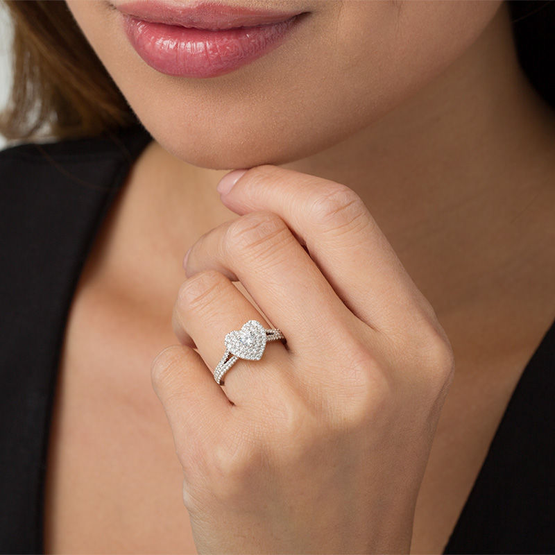 Main Image 3 of Love's Destiny by Zales 3/4 CT. T.W. Certified Diamond Double Heart Frame Engagement Ring in 14K Two-Tone Gold (I/I1)
