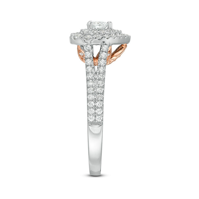 Main Image 4 of Love's Destiny by Zales 3/4 CT. T.W. Certified Diamond Double Heart Frame Engagement Ring in 14K Two-Tone Gold (I/I1)