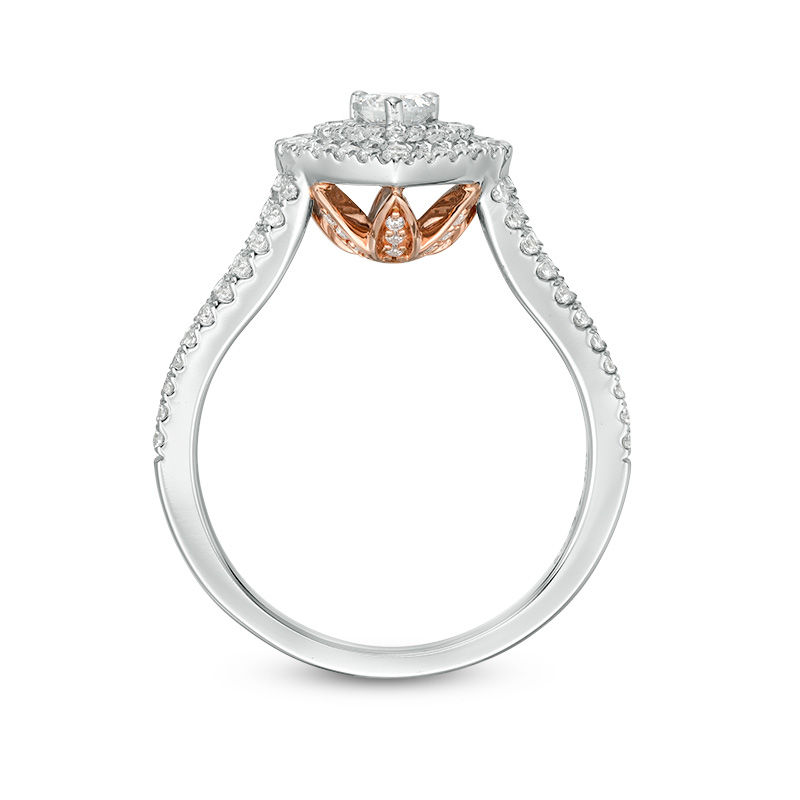 Main Image 5 of Love's Destiny by Zales 3/4 CT. T.W. Certified Diamond Double Heart Frame Engagement Ring in 14K Two-Tone Gold (I/I1)