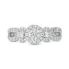 Thumbnail Image 6 of Love's Destiny by Zales 1-1/5 CT. T.W. Certified Diamond Three Stone Frame Engagement Ring in 14K Two-Tone Gold (I/I1)
