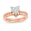1/5 CT. T.W. Composite Diamond Heart-Shape Beaded Shank Bridal Set in 10K Rose Gold