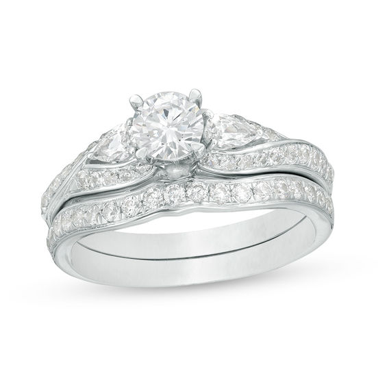 1-3/8 CT. T.w. Diamond Bypass Three Stone Bridal Set in 14K White Gold