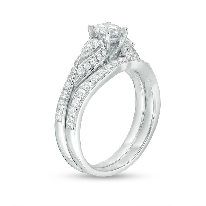 Main Image 3 of 1-3/8 CT. T.W. Diamond Bypass Three Stone Bridal Set in 14K White Gold