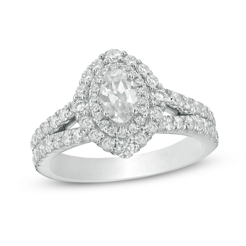 Main Image 1 of Love's Destiny by Zales 1-1/2 CT. T.W. Certified Oval Diamond Double Frame Engagement Ring in 14K Two-Tone Gold (I/SI2)
