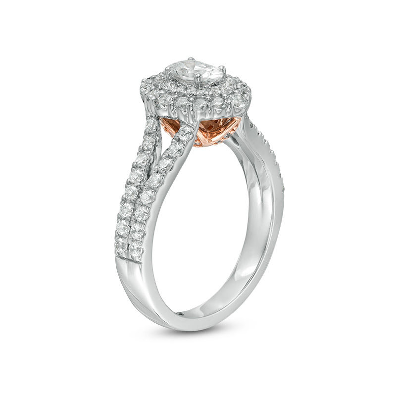 Love's Destiny by Zales 1-1/2 CT. T.W. Certified Oval Diamond Double Frame Engagement Ring in 14K Two-Tone Gold (I/SI2)