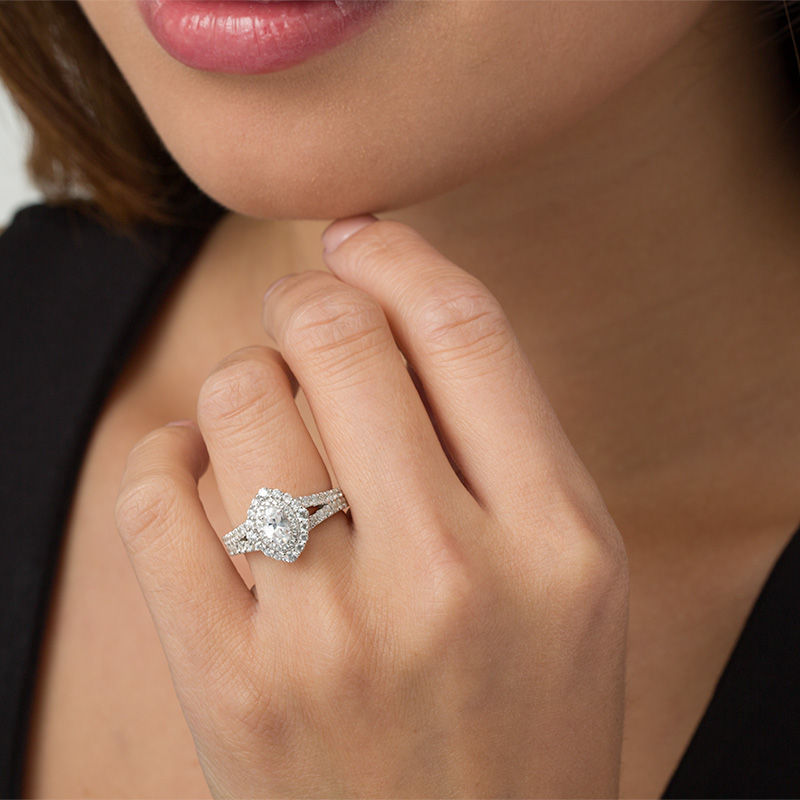 Main Image 3 of Love's Destiny by Zales 1-1/2 CT. T.W. Certified Oval Diamond Double Frame Engagement Ring in 14K Two-Tone Gold (I/SI2)