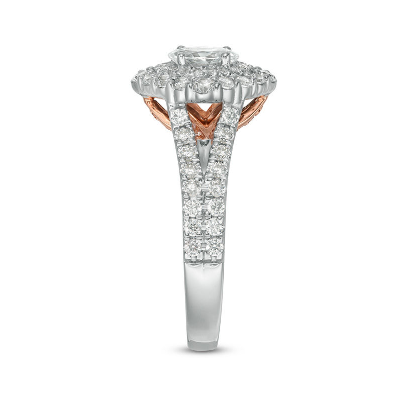 Main Image 4 of Love's Destiny by Zales 1-1/2 CT. T.W. Certified Oval Diamond Double Frame Engagement Ring in 14K Two-Tone Gold (I/SI2)