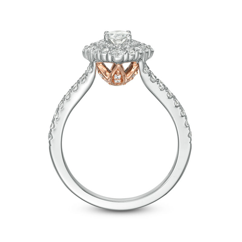 Main Image 5 of Love's Destiny by Zales 1-1/2 CT. T.W. Certified Oval Diamond Double Frame Engagement Ring in 14K Two-Tone Gold (I/SI2)