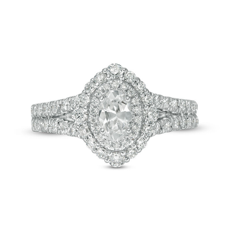Main Image 6 of Love's Destiny by Zales 1-1/2 CT. T.W. Certified Oval Diamond Double Frame Engagement Ring in 14K Two-Tone Gold (I/SI2)