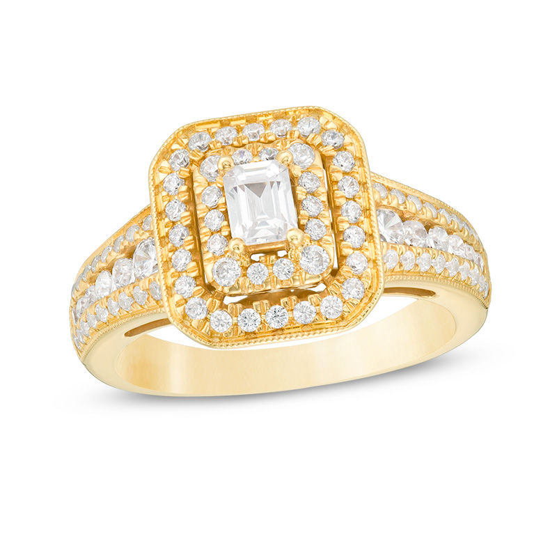 1 CT. T.W. Emerald-Cut Diamond Double Frame Vintage-Style Engagement Ring in 14K Gold